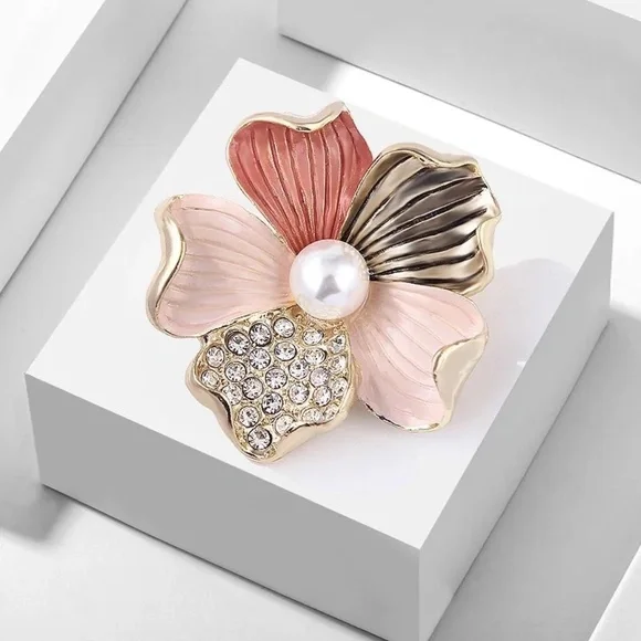 *RAISA* Gold x Pink Pearl Fashion Flower Brooch - Picture 2 of 6